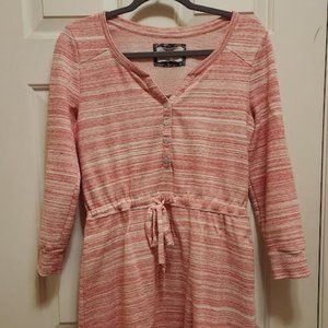 Medium SATURDAY SUNDAY Pink Henley Heather Striped Cinch Waist Sheath Dress